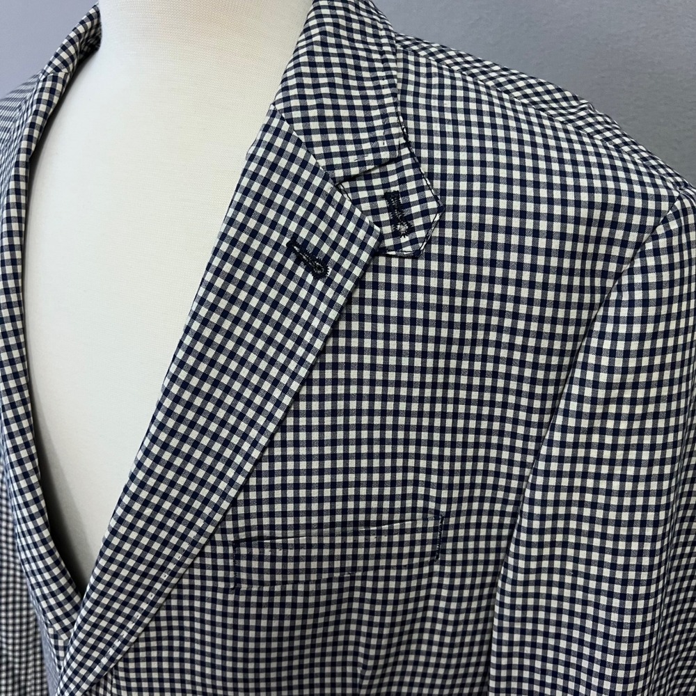 Kroon Sport Coat Mens 44R Navy Gingham Check Wool Blend Bono Blazer Stretch - Picture 9 of 16